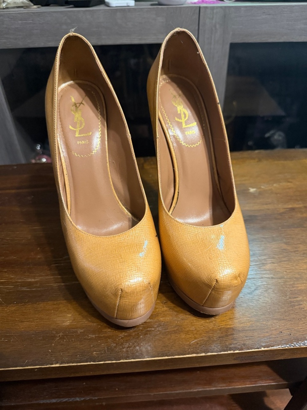 Saint Laurent Camel Leather Platform Pumps